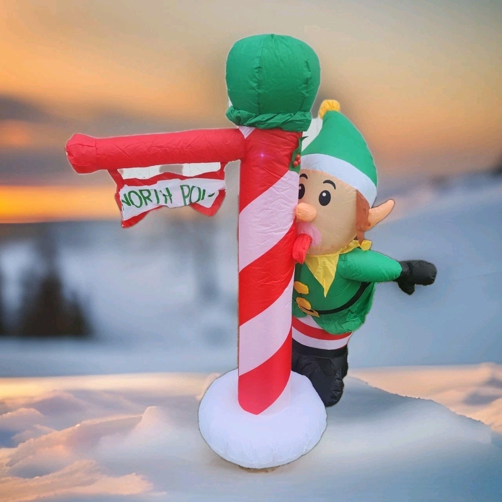 Gemmy 2023 4.5FT Air Blown Inflatable Lighted Elf Tongue Stuck on North Pole